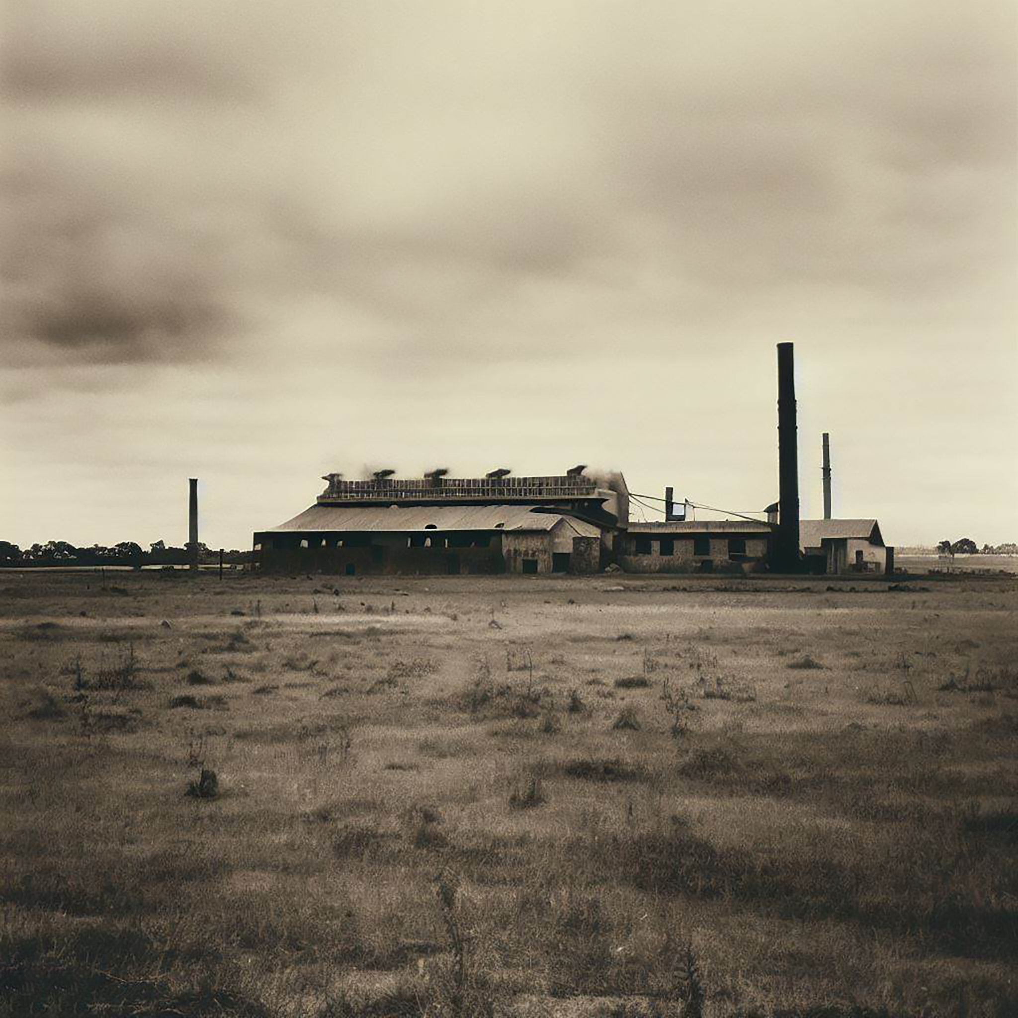 AI-generated fictional abandoned factory from the Abandoned Future series, image 2 of 6.