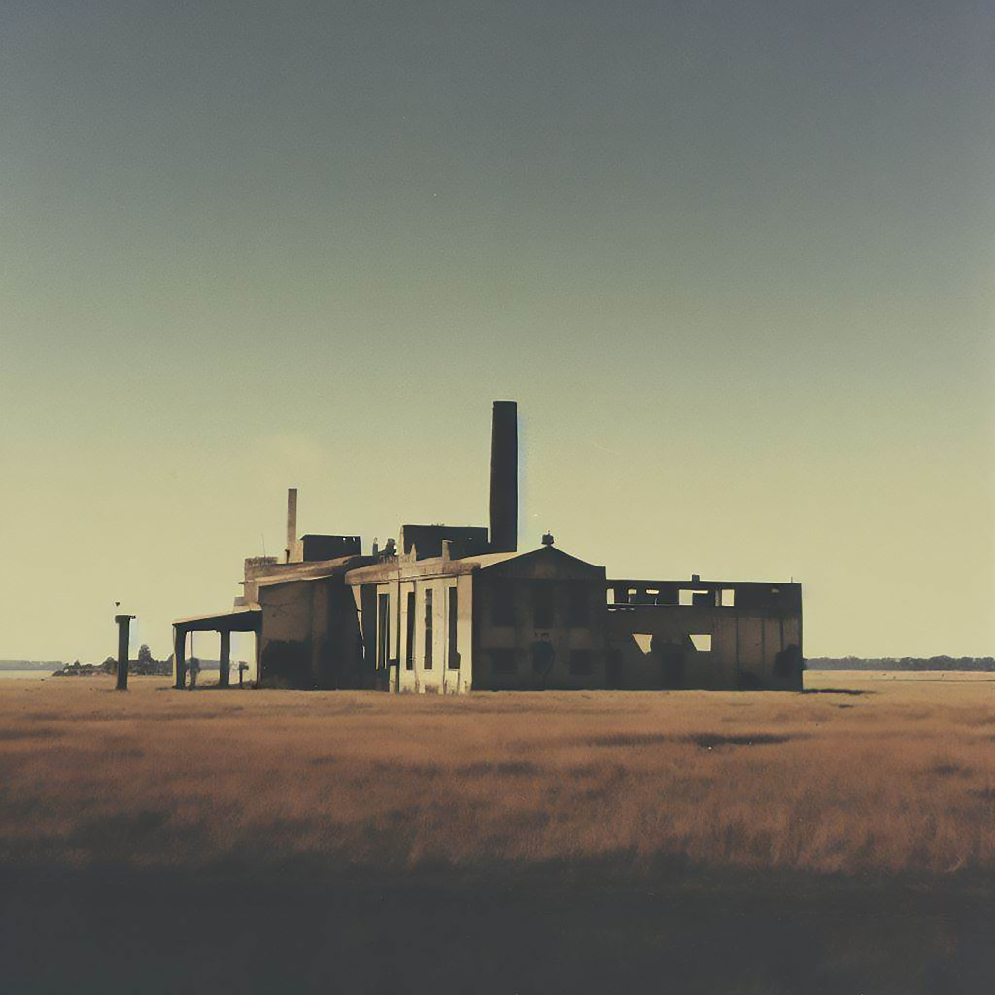 AI-generated fictional abandoned factory from the Abandoned Future series, image 1 of 6.
