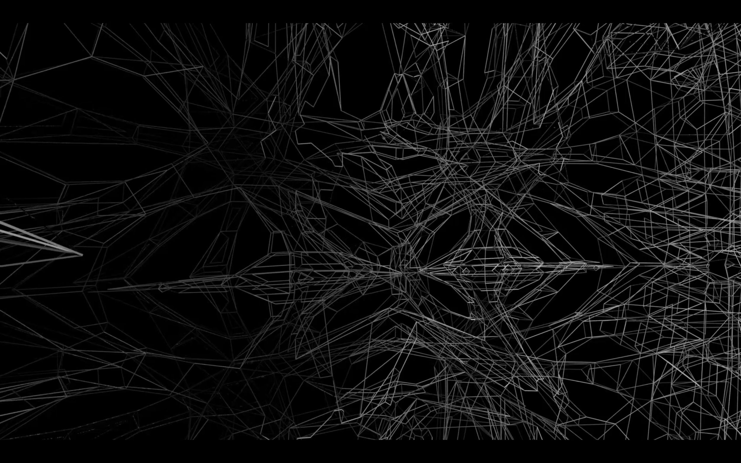 A web of fine grey wireframe lines against black.