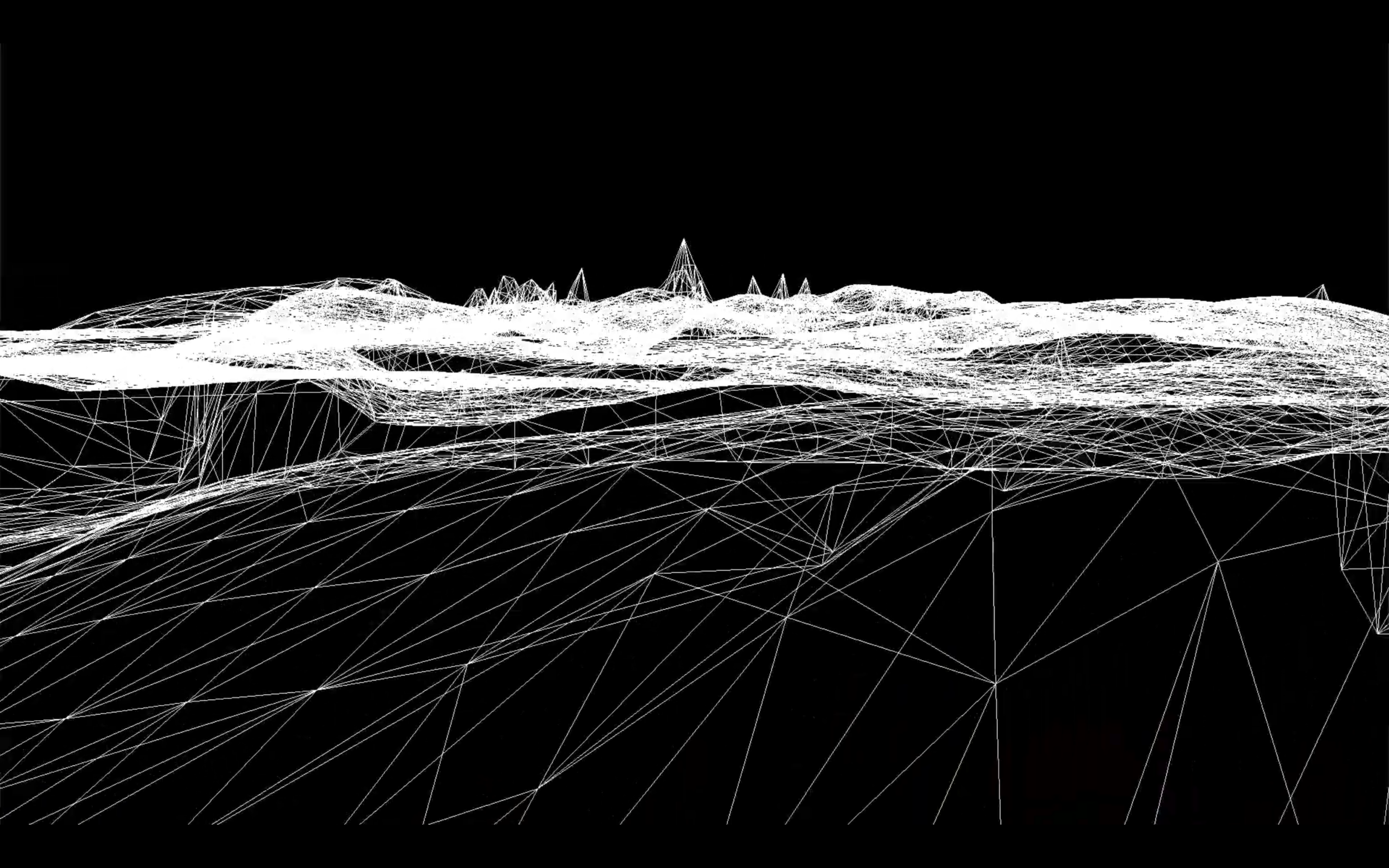 White wireframe terrain against a black background.