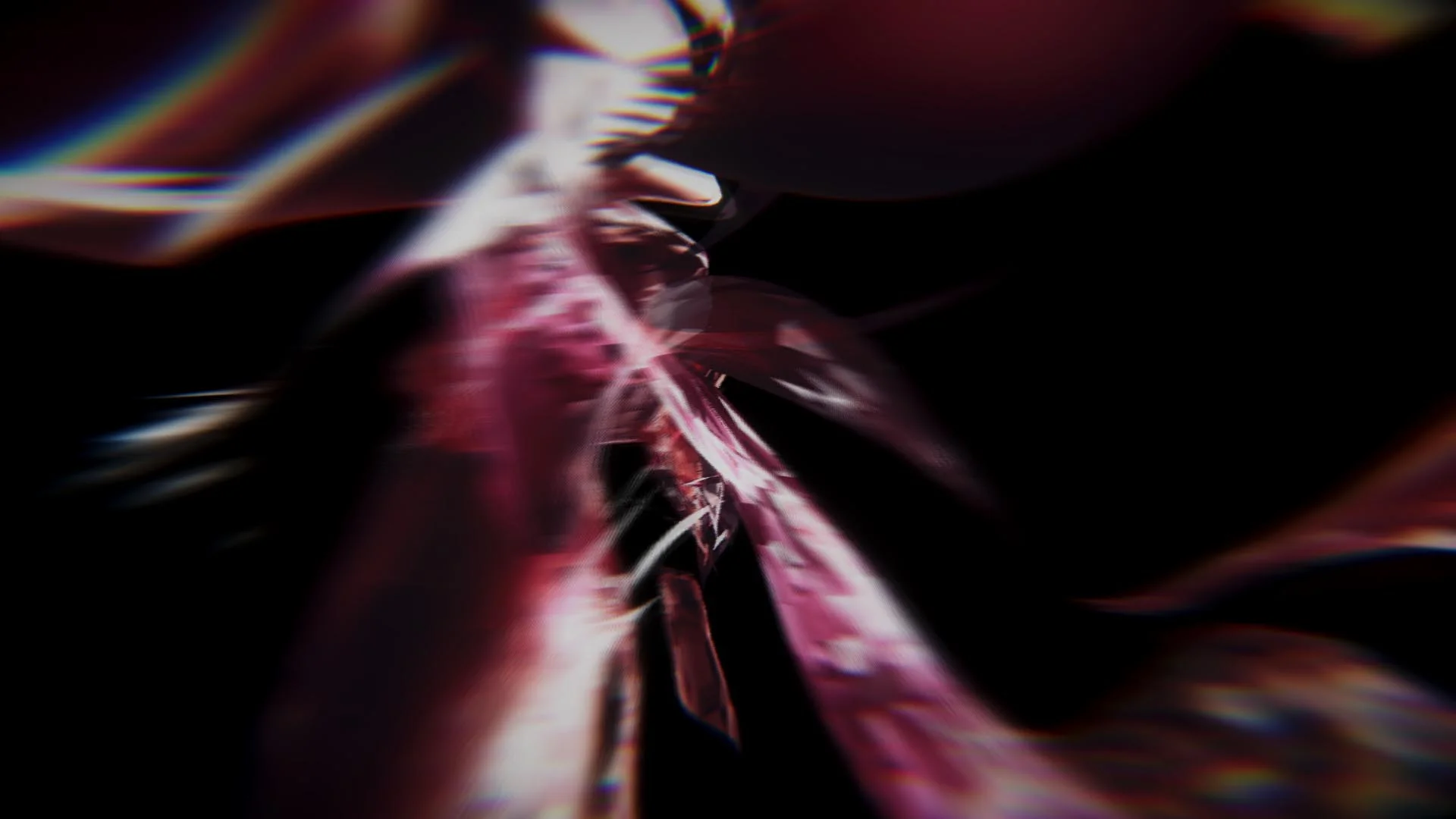 Red and white streams stretched across the moving image in Improvisatio.