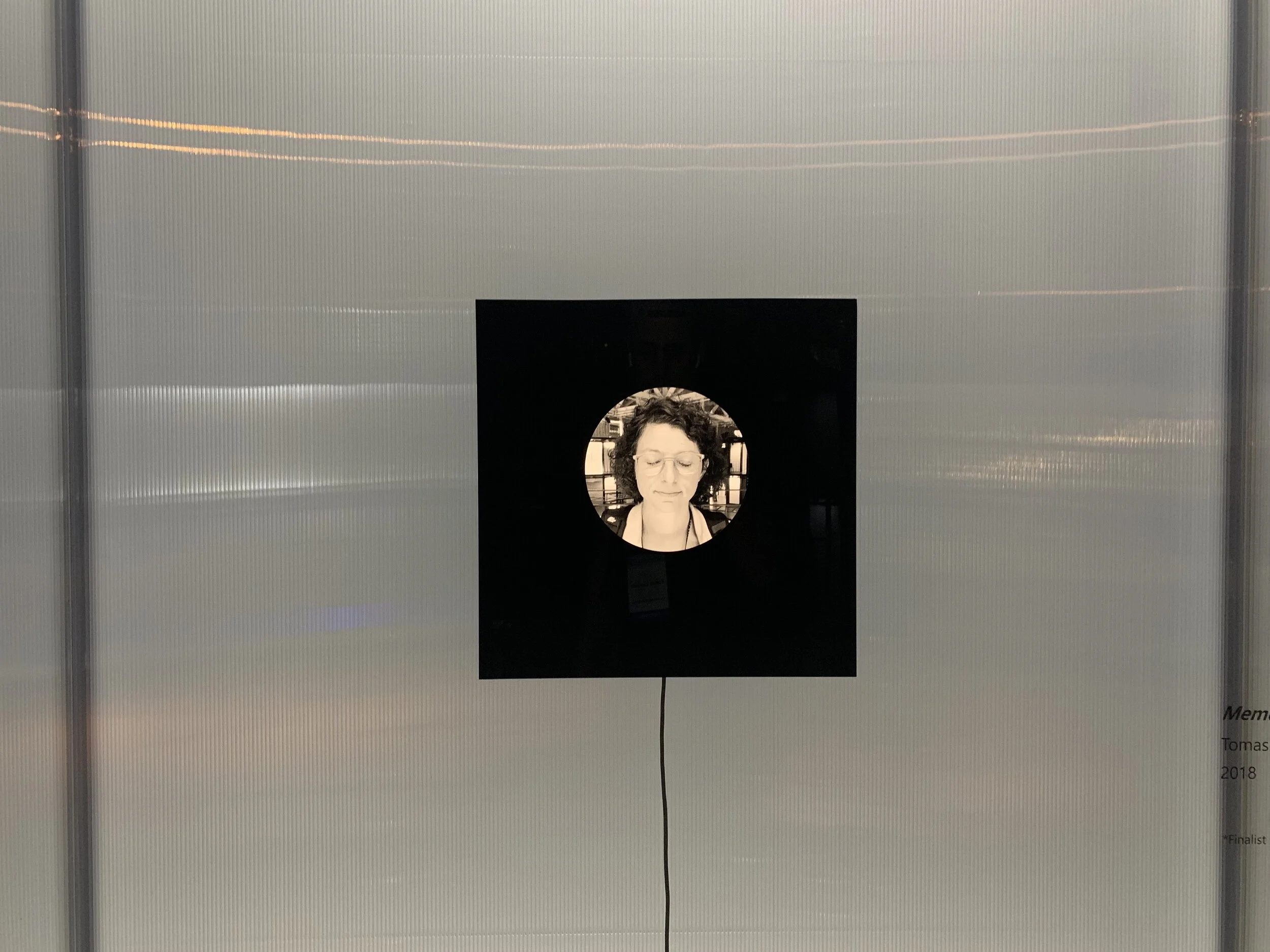 A closed-eye portrait within the circular display of Memoirs of the Blind.