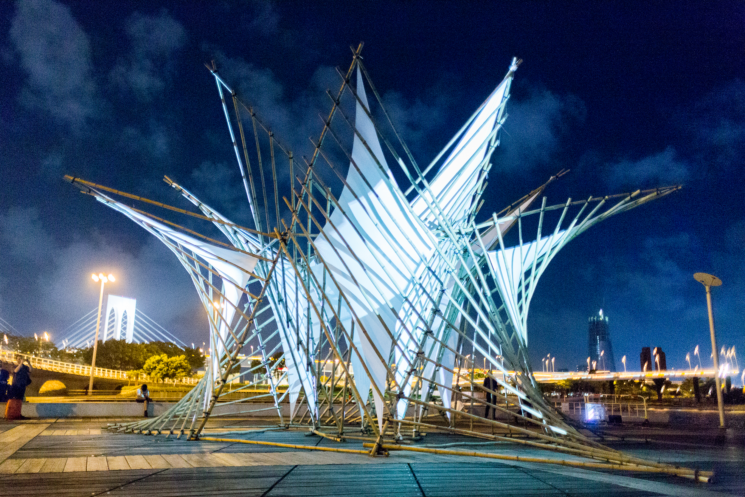Documentation of the bamboo structure of Trace Pavilion in Macau.