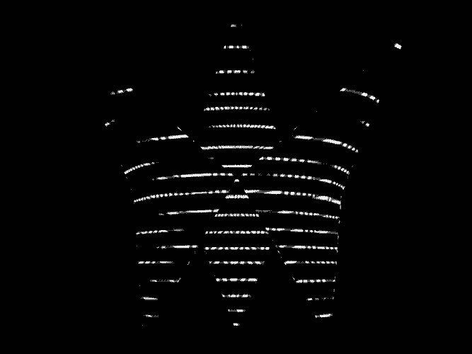 Animated projection mapped across the bamboo structure of Trace Pavilion.