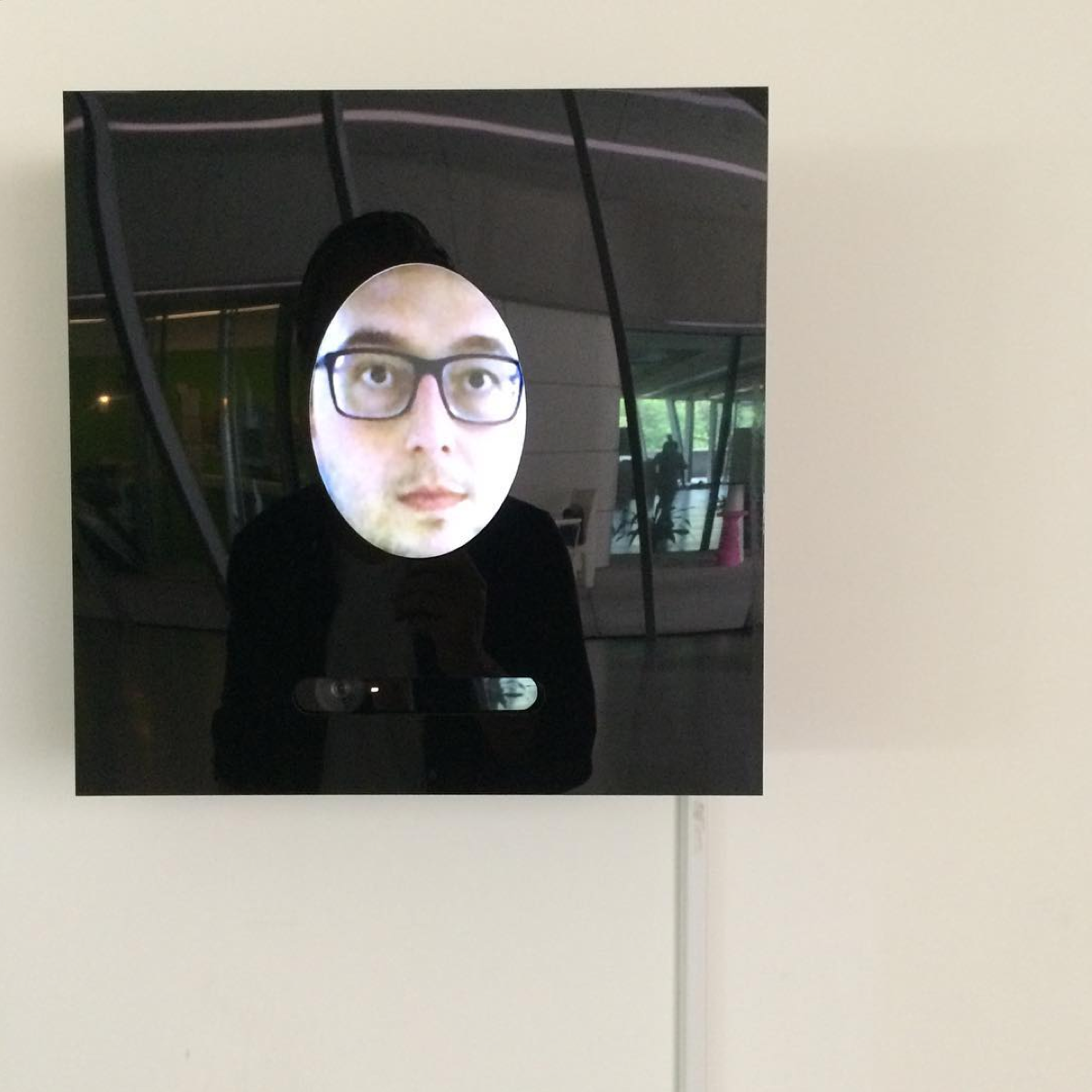Close view of the face substitution produced by the Walrus augmented mirror.